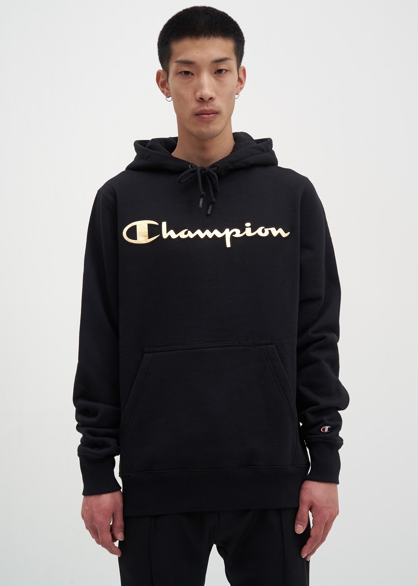 champion gold logo hoodie