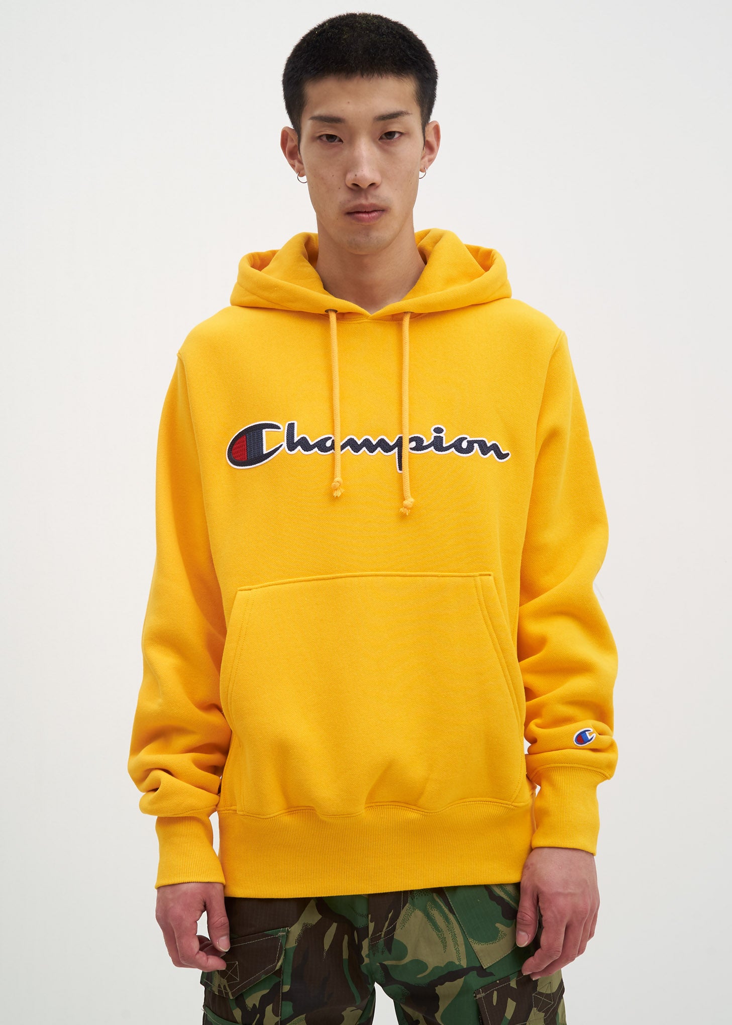 gold reverse weave champion hoodie