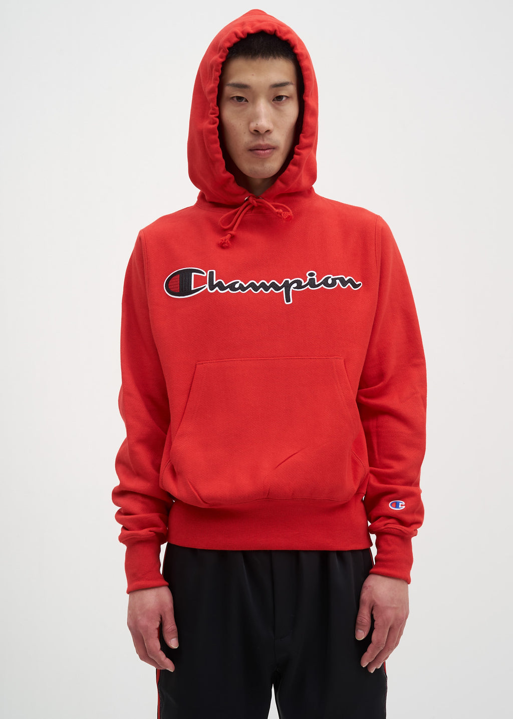 champion reverse weave red chainstitch hoodie