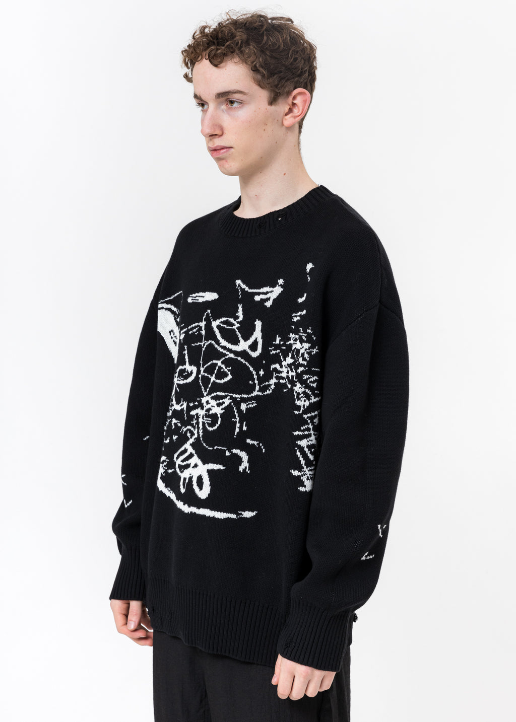 017 Shop | Faineant Black Oversized Graphic Knit Sweater