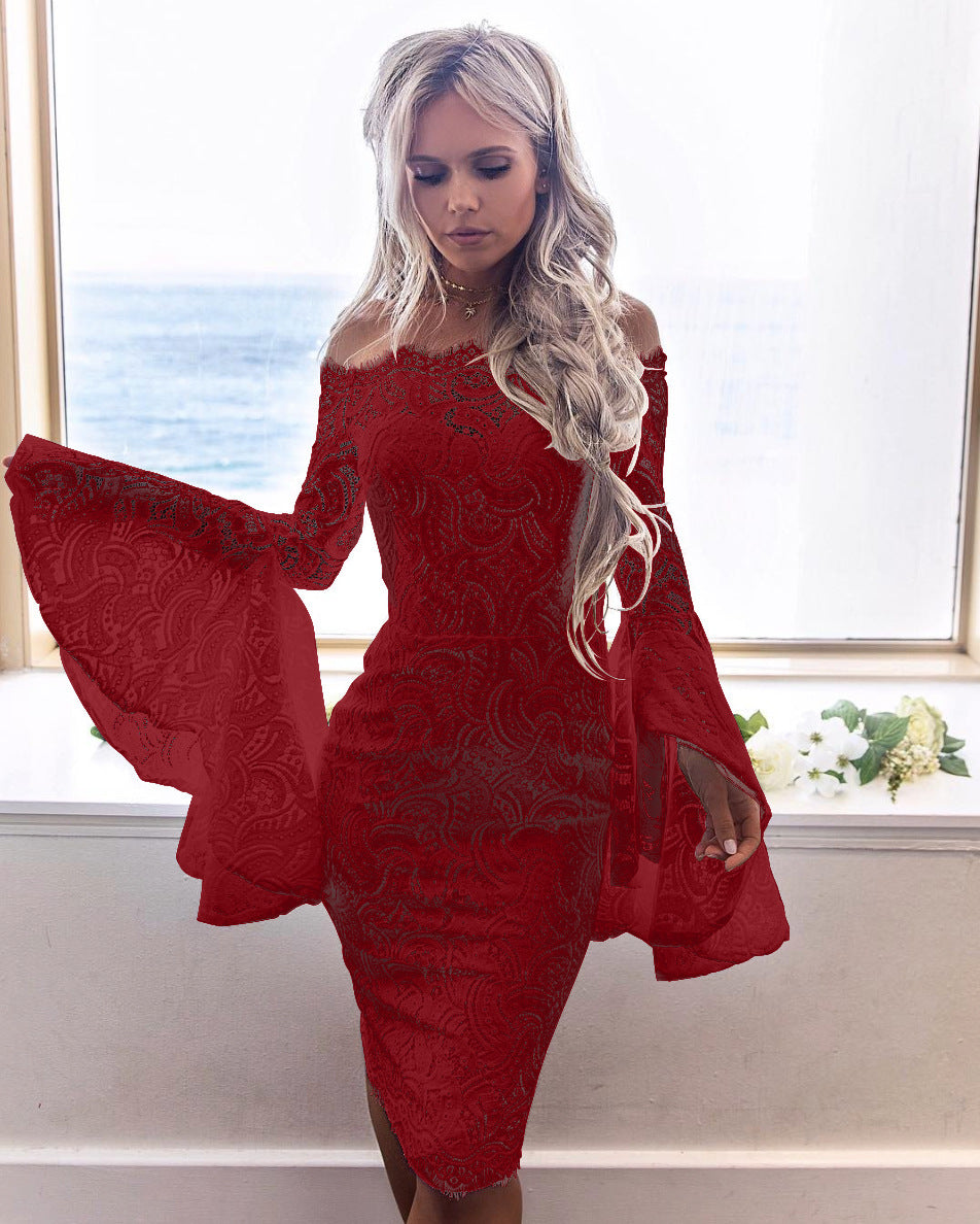 red lace bell sleeve dress