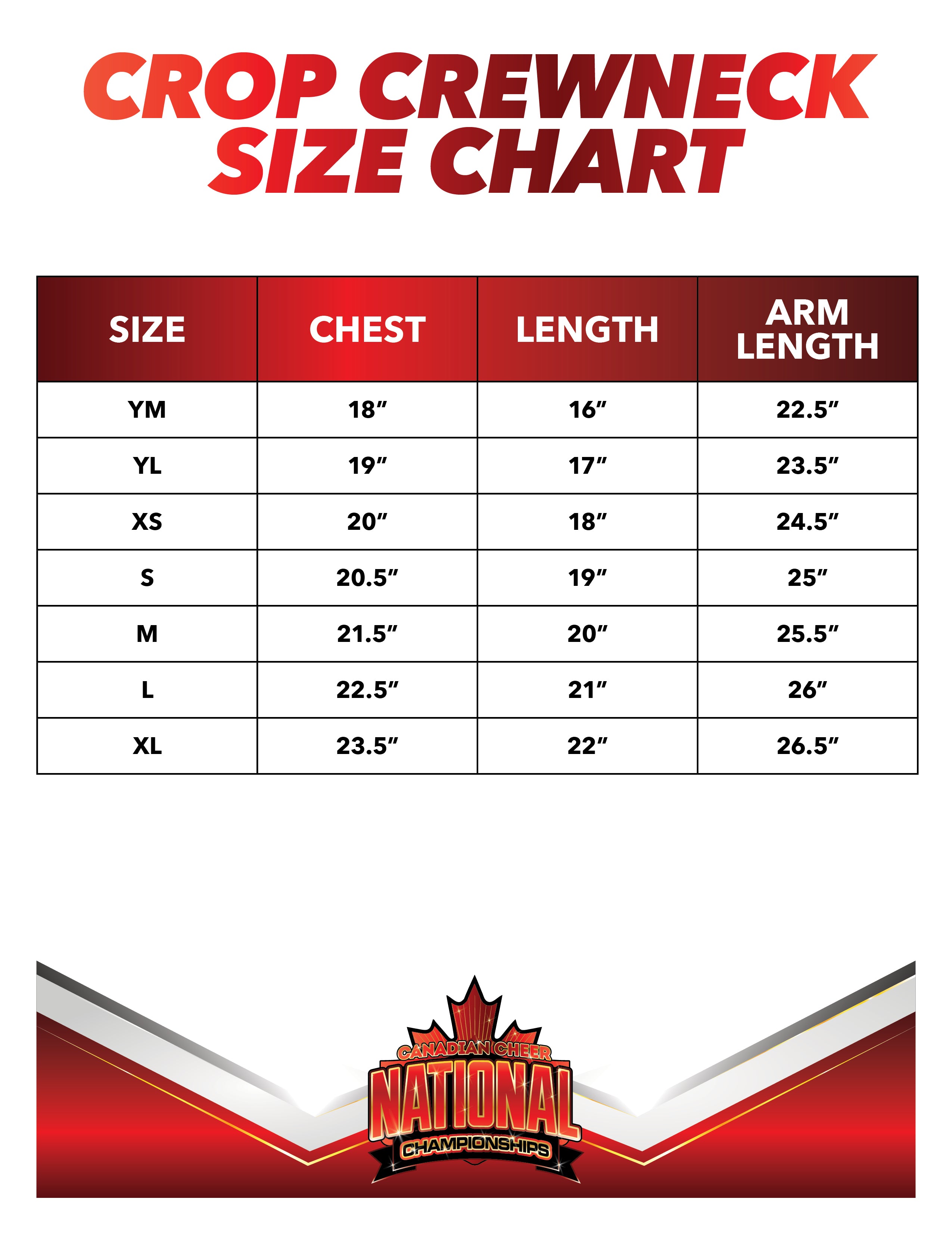 Crop Crewneck Size Chart