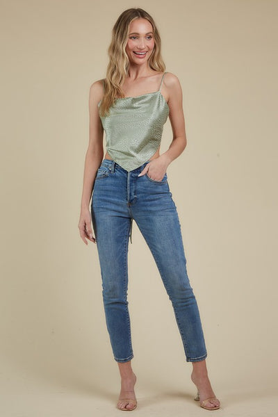 Knotted Backless Jacquard Satin Cami Top | Jeans.com.