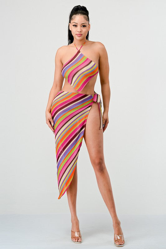 Multi Stripe Diamond Shape Cami Top Skirt Sets