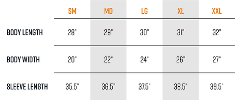 unisex hoodie size chart