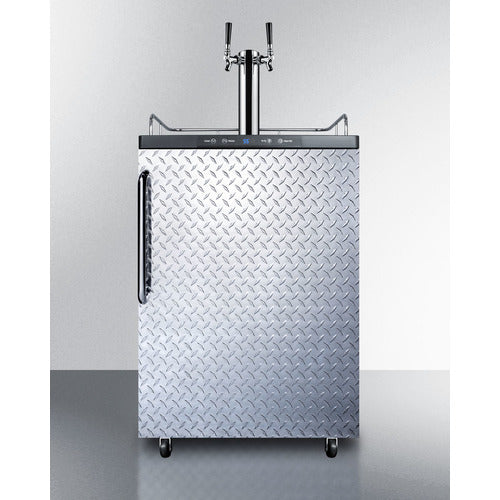 Freestanding Dual Tap Beer Dispenser, Auto Defrost With Digital Thermostat, Diamond Plate Wrapped Door Finish, And Towel Bar Handle - SBC635MDPLTWIN Summit