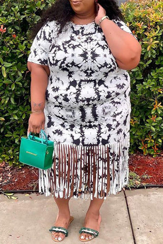 

Plus Size Tie Dye Tassel Hem Maxi Dress