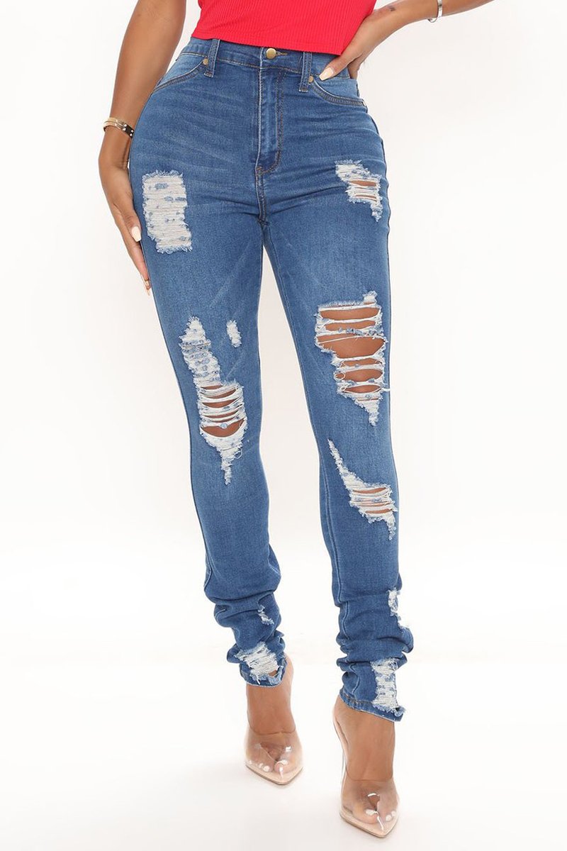 Denim Hole Distressed Stacked Skinny Jeans – WHATWEARS