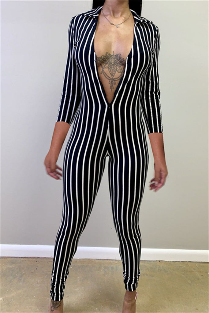 striped casual jumpsuit