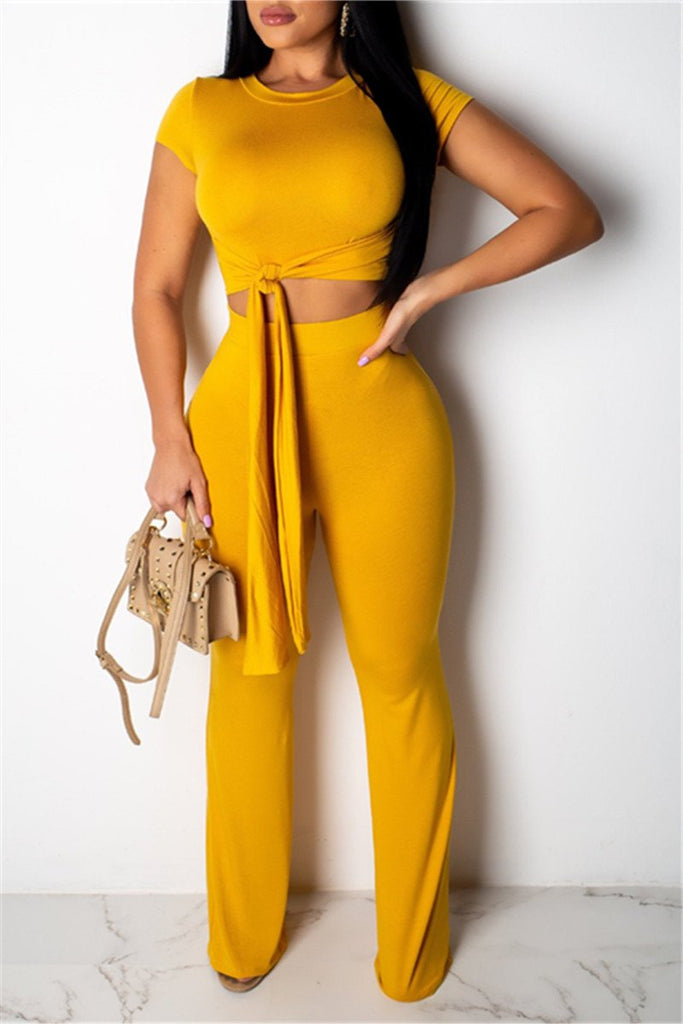two piece yellow outfit