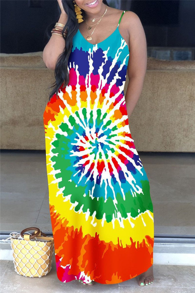 spaghetti strap tie dye dress