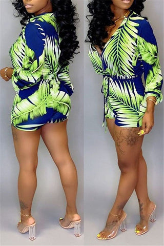 

Leaf Print Long Sleeve Romper
