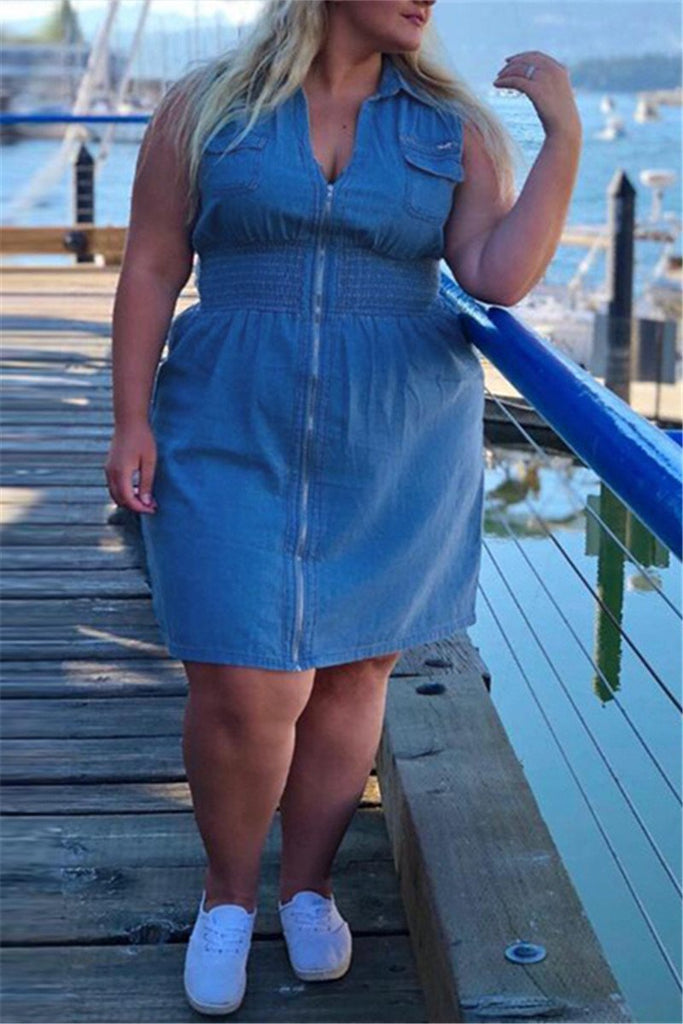 sleeveless denim dress plus size