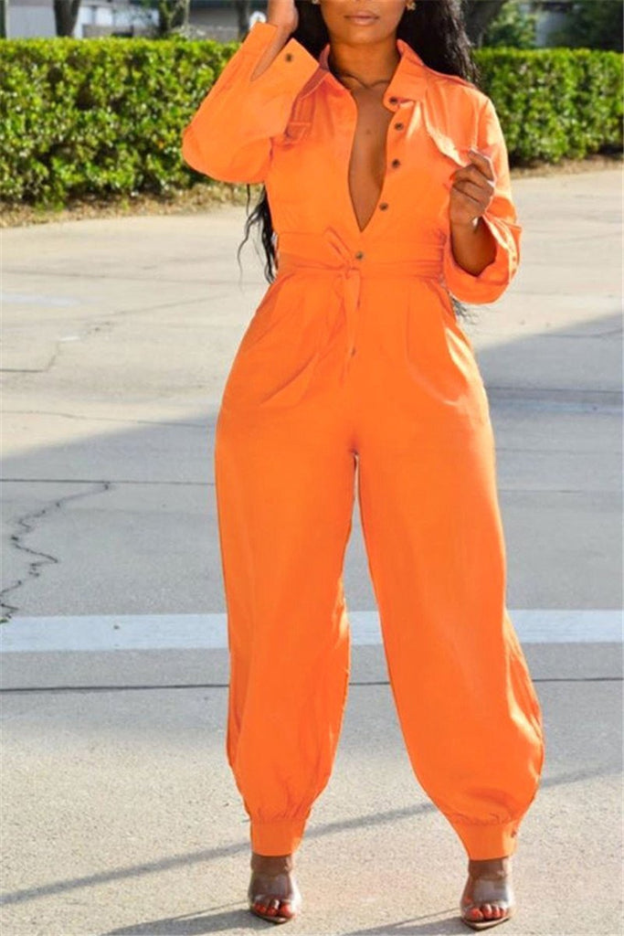 long sleeve belted jumpsuit