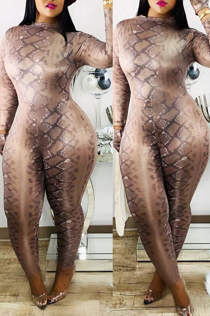 long sleeve snake print jumpsuit