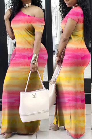 

Skew Neck Tie Dye Print Maxi Dress
