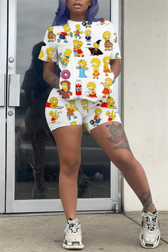 Plus Size Cartoon Print Casual Two 