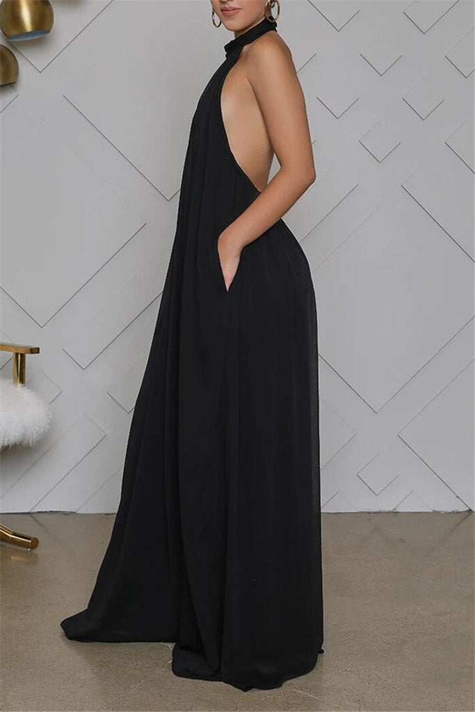 Open Back Solid Color Sleeveless Jumpsuit