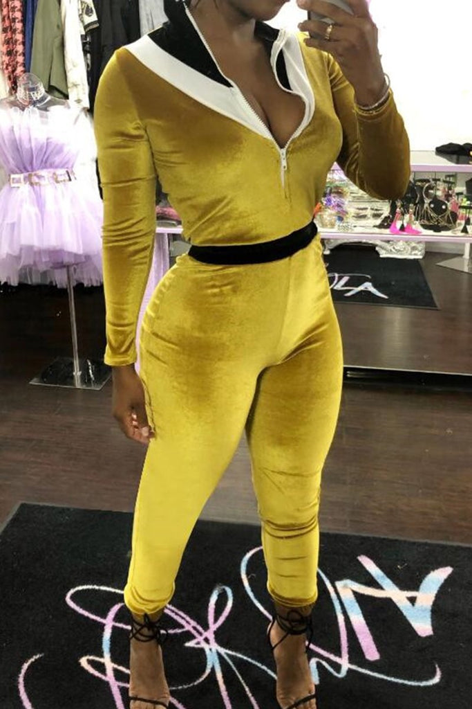 yellow long sleeve jumpsuit