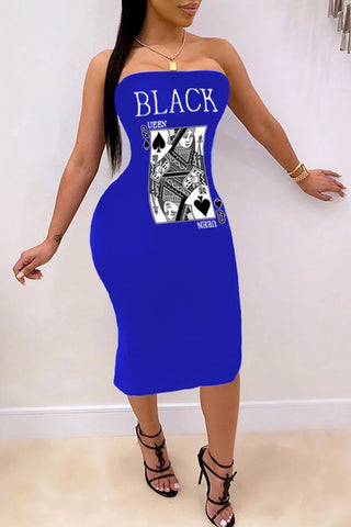

Poker Print Off The Shoulder Midi Dress