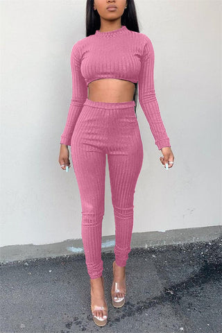 

High Waist Solid Color Long Sleeve Top & Pants