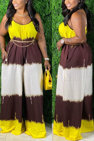

Placement Print Plus Size Spaghetti Straps Jumpsuit