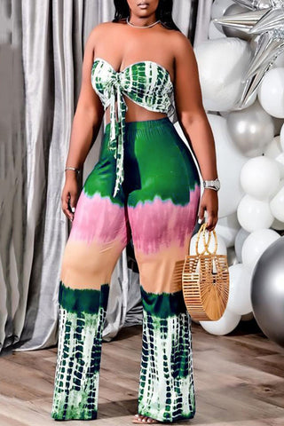 

Strapped Tie Up Digital Print Plus Size Top & Pants