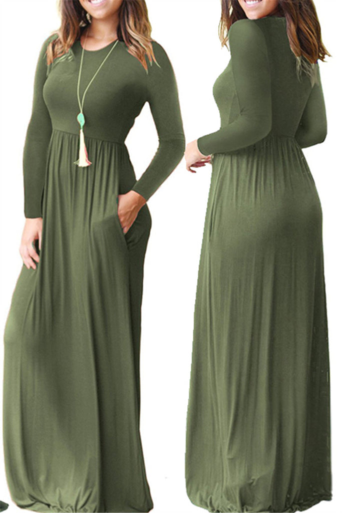 Loose Plain Casual Pockets Maxi Dress 