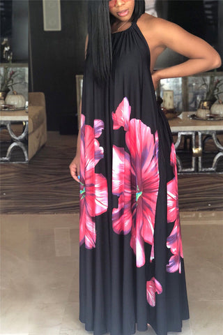 

Halter Neck Flower Print Maxi Dress