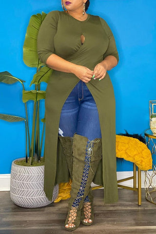 

Plus Size Hollow Out Slit Hem Top