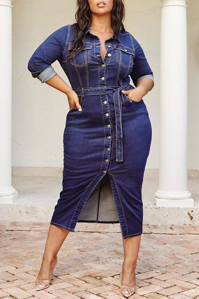 denim midi dress plus size