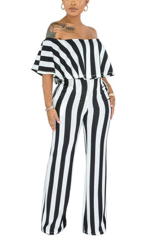 

Off Shoulder Stripe Print Two Piece Sets