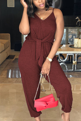 

Sleeveless Solid Color Casual Jumpsuit