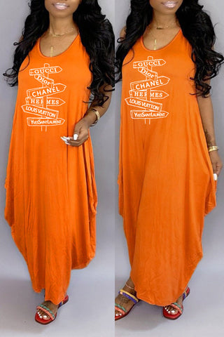 

Letter Print Round Neck Lantern Dress