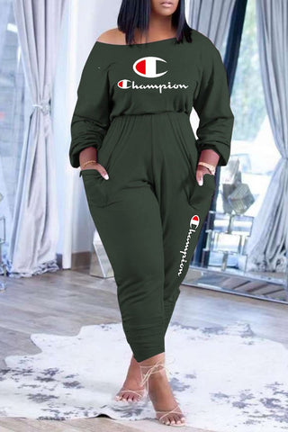 

Letter Print Plus Size Skew Neck Pocket Two Piece Outfits