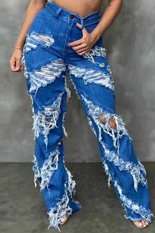 

High Waist Denim Hole Distressed Jeans