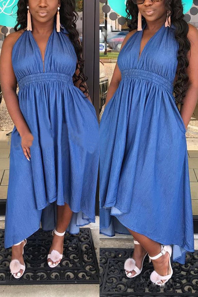 denim halter neck dress