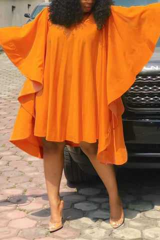 

Wrinkled Batwing Sleeve Mini Dress