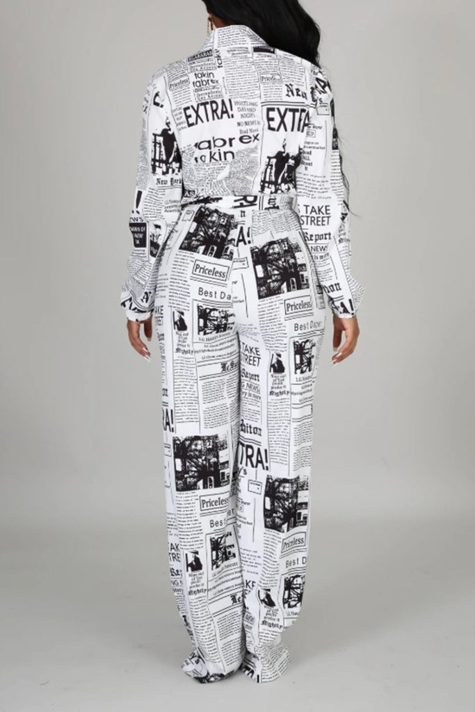 newspaper print jumpsuit