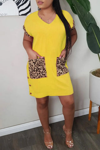 

Patchwork V-neck Leopard Print Dress