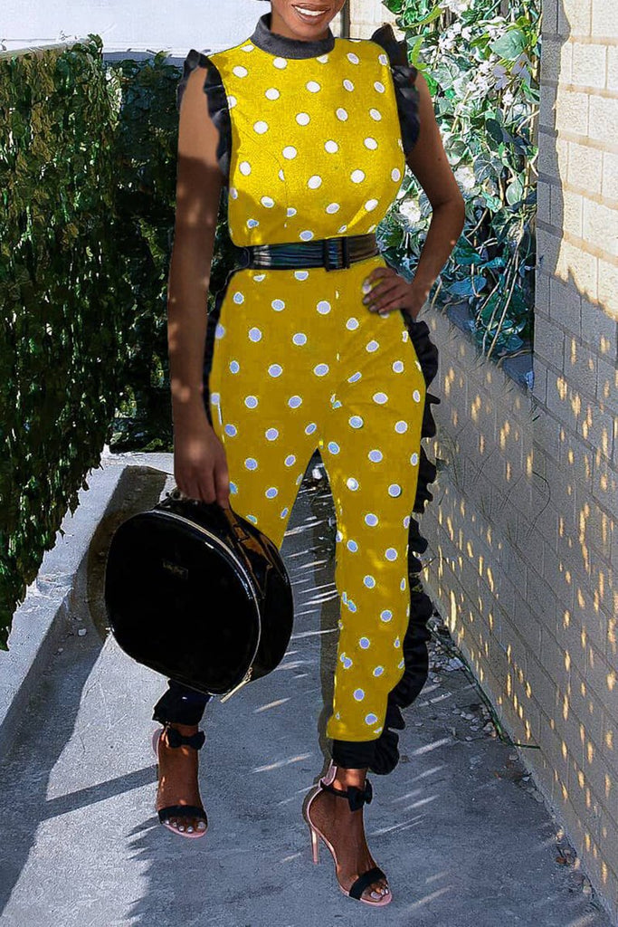 yellow polka dot jumpsuit