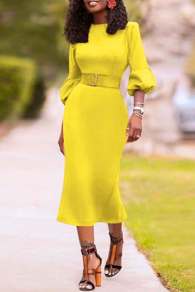 lantern sleeve midi dress