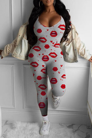 

Lip Print Rib Scoop Neck Jumpsuit