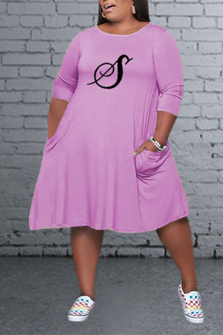 

Plus Size Printed Solid Color Mini Dress
