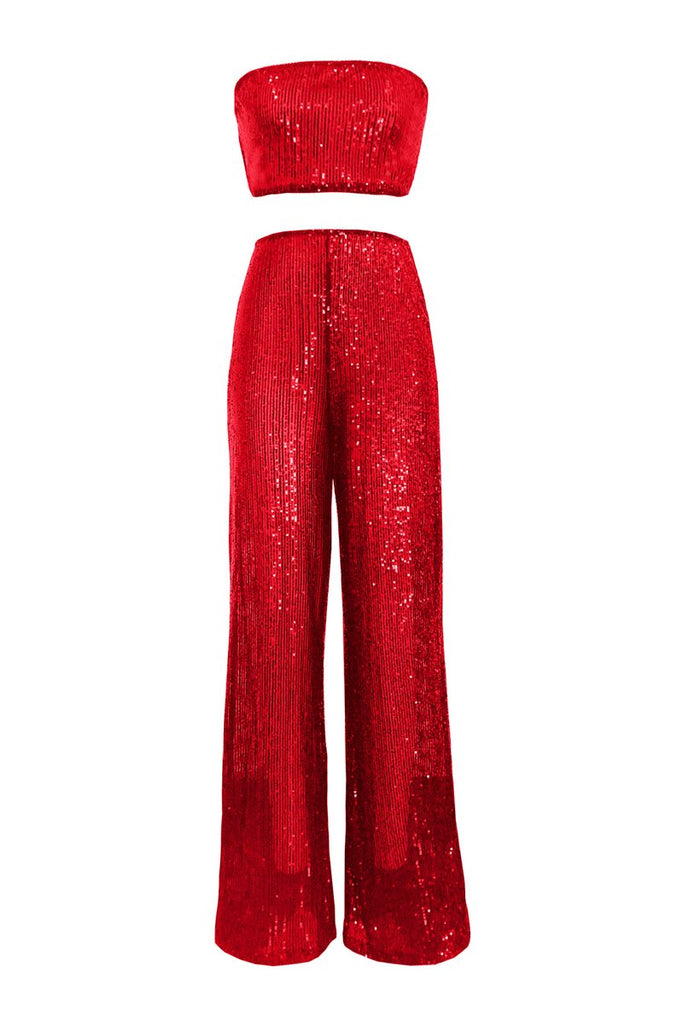 red sequin two piece set