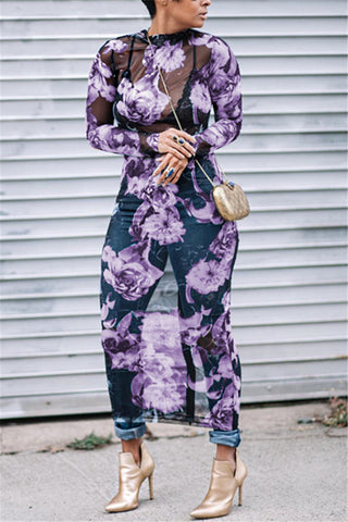 

Floral Print Long Sleeve Maxi Dress