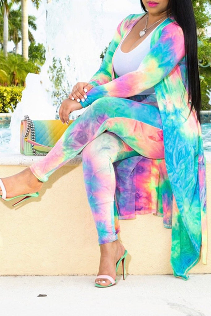 Plus Size Tie Dye Casual Two Piece Sets 