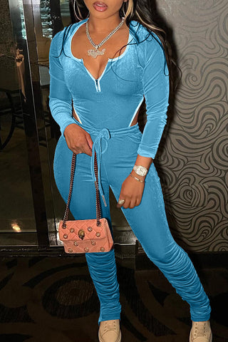 

Irregular Hem Zipper Hooded Two Piece Outfits