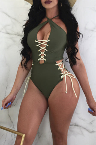 

Solid Color Strapped One Piece Swimwear