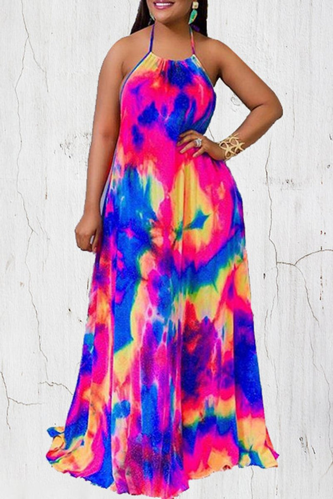 tie dye halter maxi dress